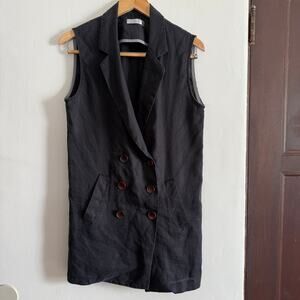 GRAY | Black 100% Linen Long Line Vest Tunic Dress | Korean Fashion | Medium